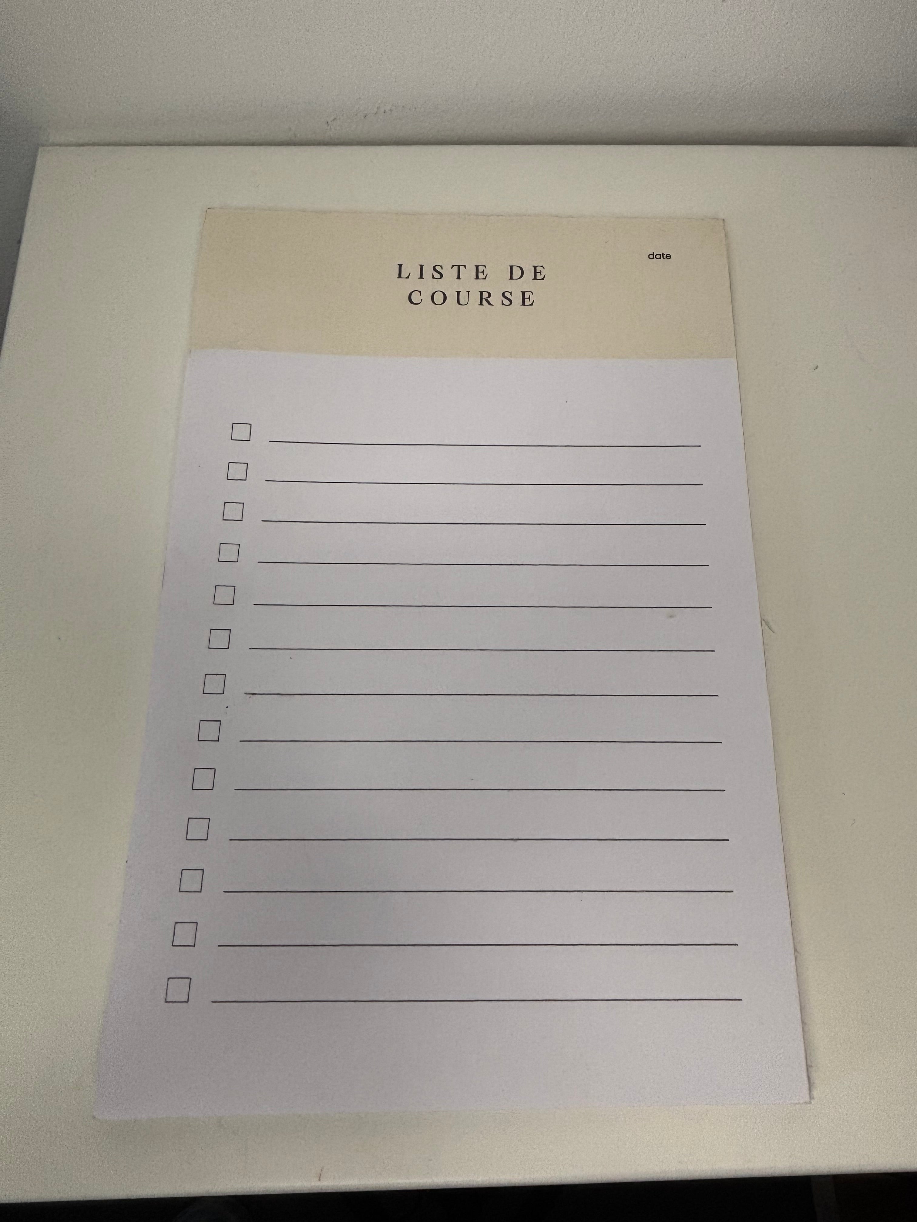 Bloc notes liste de course